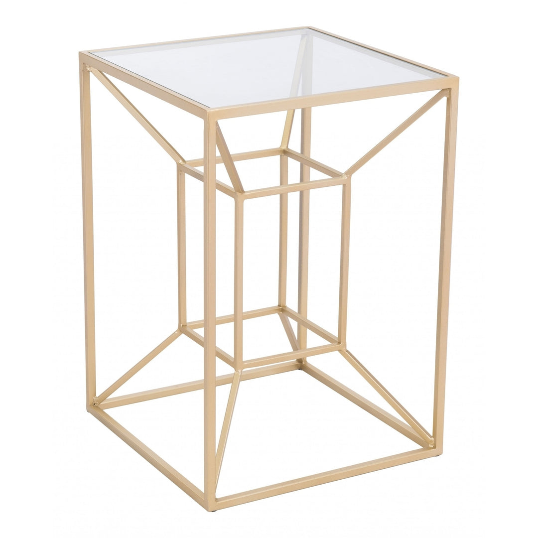 23" Gold And Clear Glass Square End Table Image 4