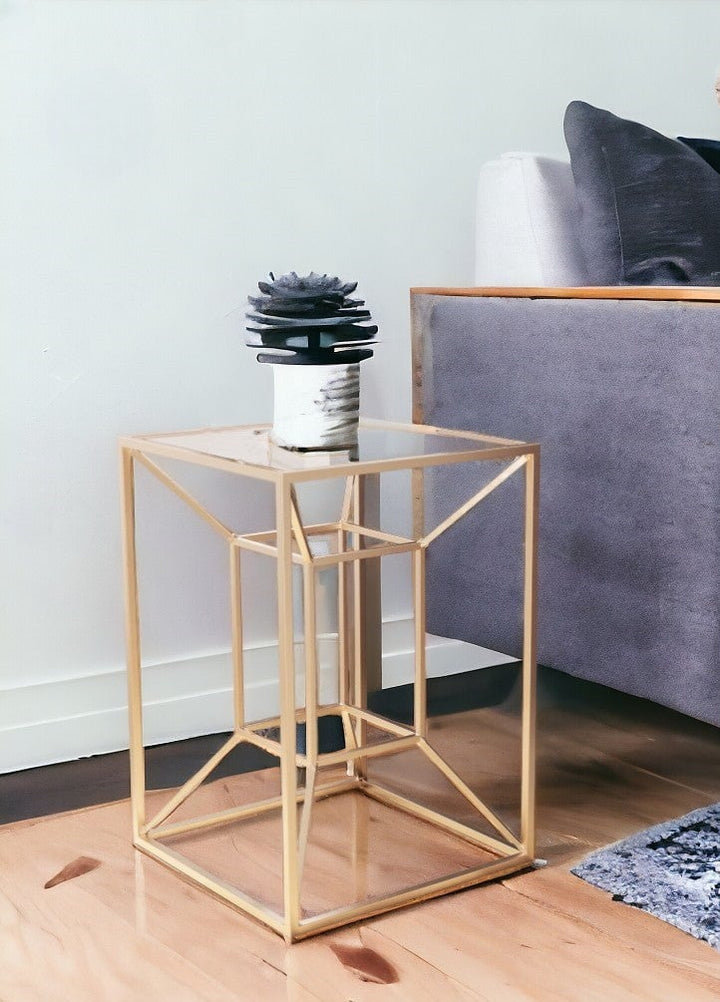 23" Gold And Clear Glass Square End Table Image 5