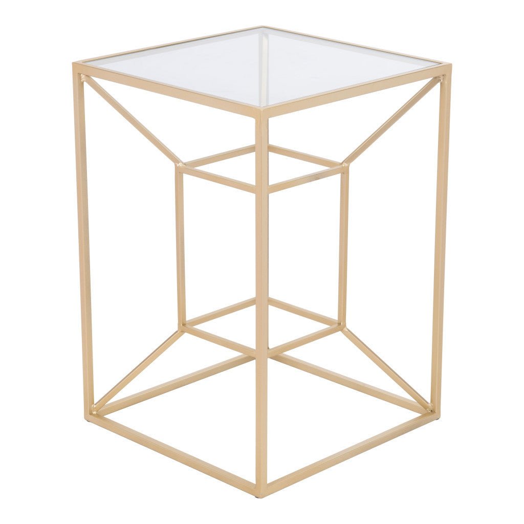 23" Gold And Clear Glass Square End Table Image 7