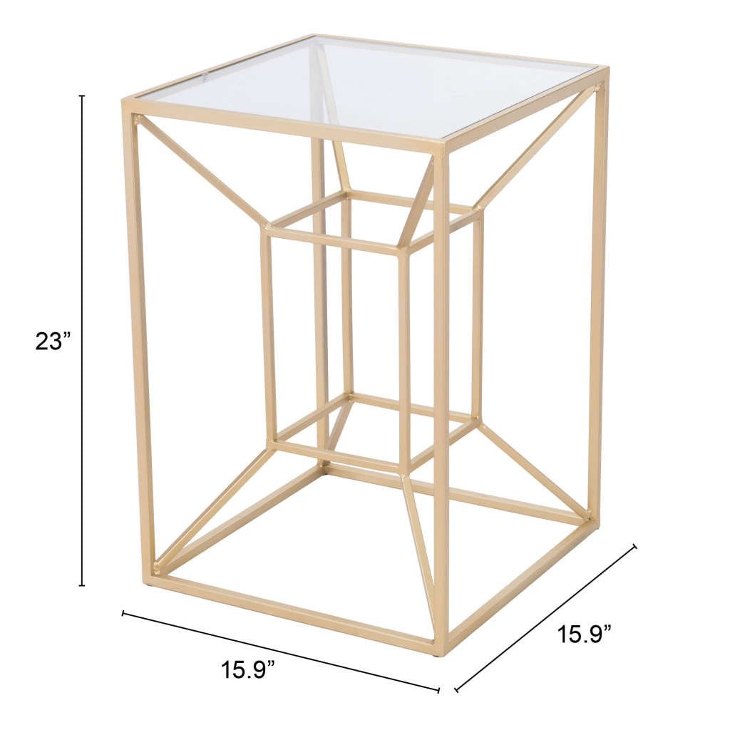 23" Gold And Clear Glass Square End Table Image 9