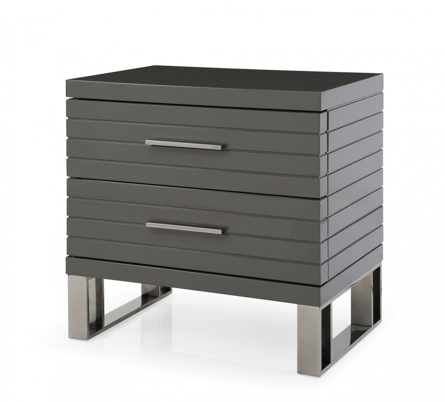 23" Silver and Gray Two Drawer Nightstand Image 1