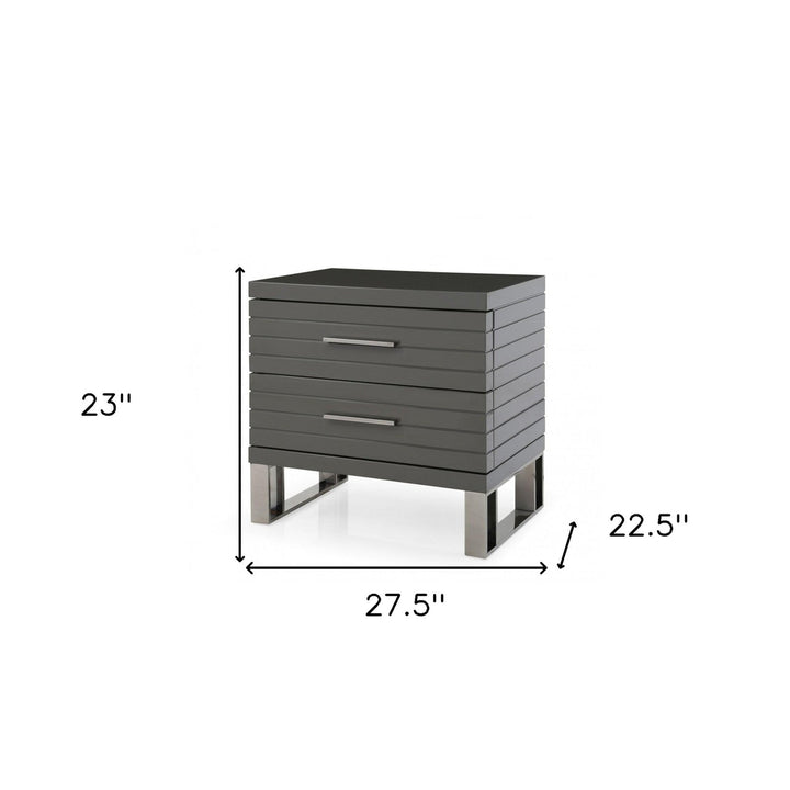 23" Silver and Gray Two Drawer Nightstand Image 6