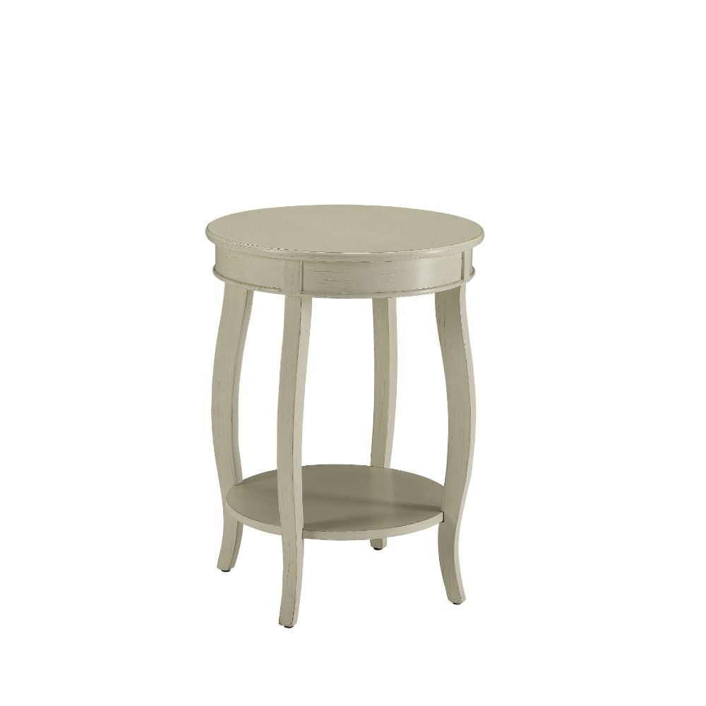 24" White Solid Wood Round End Table With Shelf Image 1