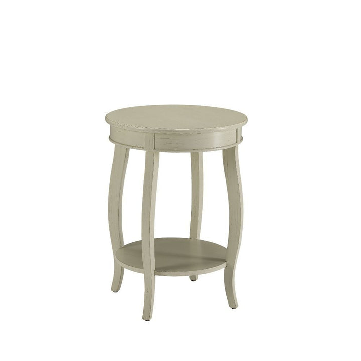 24" White Solid Wood Round End Table With Shelf Image 1