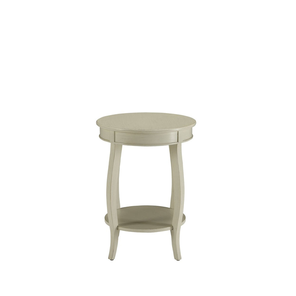 24" White Solid Wood Round End Table With Shelf Image 2