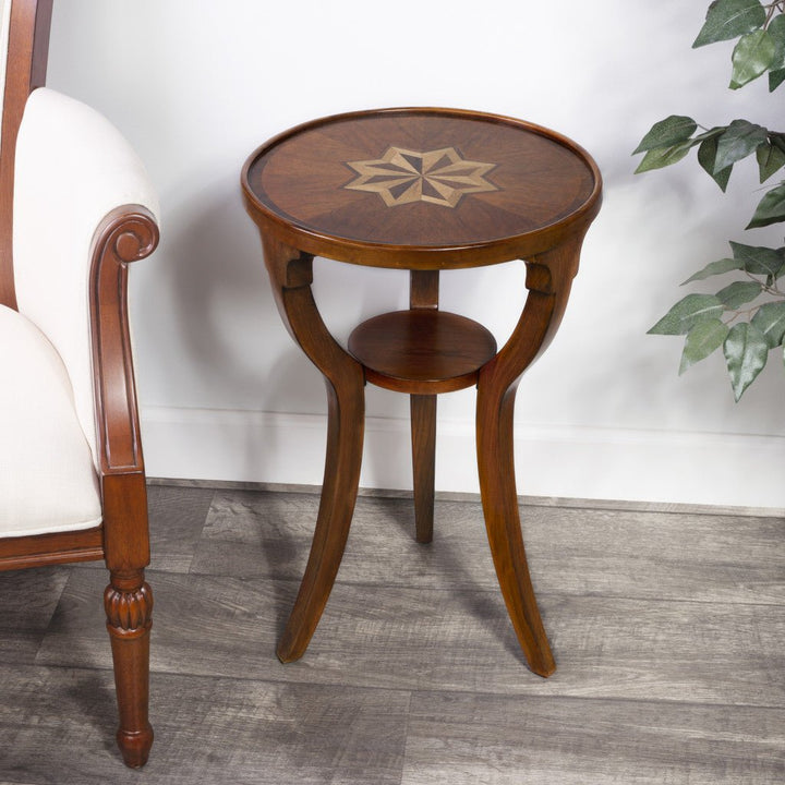 24" Brown And Olive Ash Manufactured Wood Round End Table With Shelf Image 5