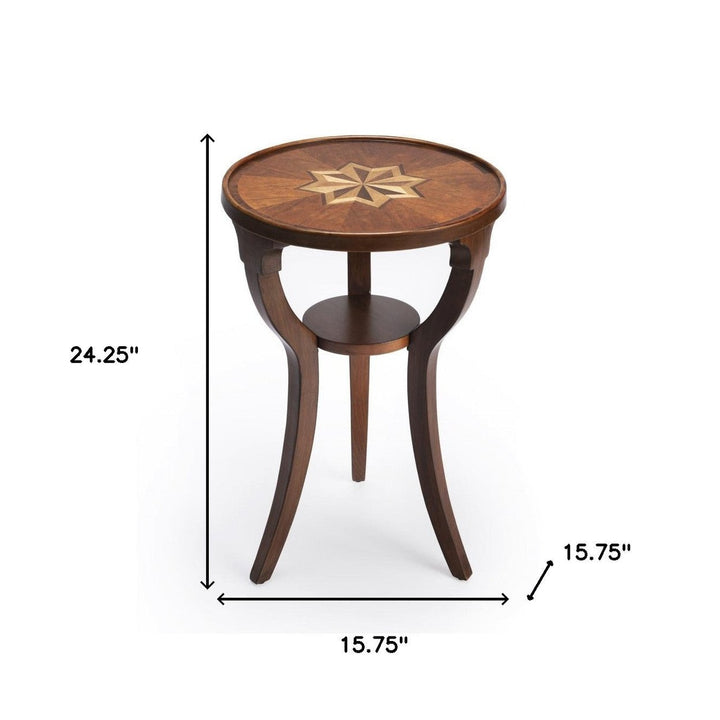 24" Brown And Olive Ash Manufactured Wood Round End Table With Shelf Image 6