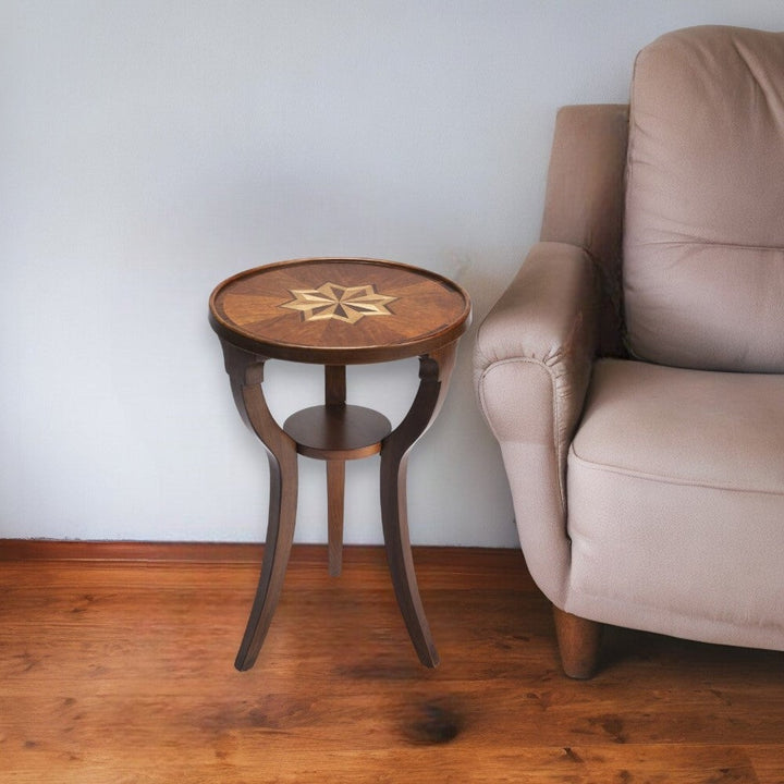 24" Brown And Olive Ash Manufactured Wood Round End Table With Shelf Image 7