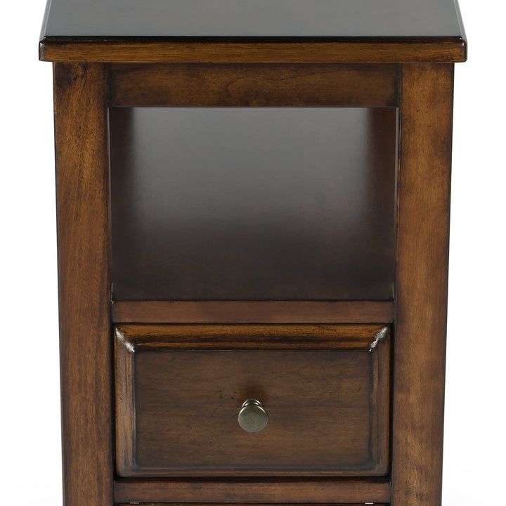 24" Cherry Brown Narrow End Table With Two Drawers And Shelf Image 8