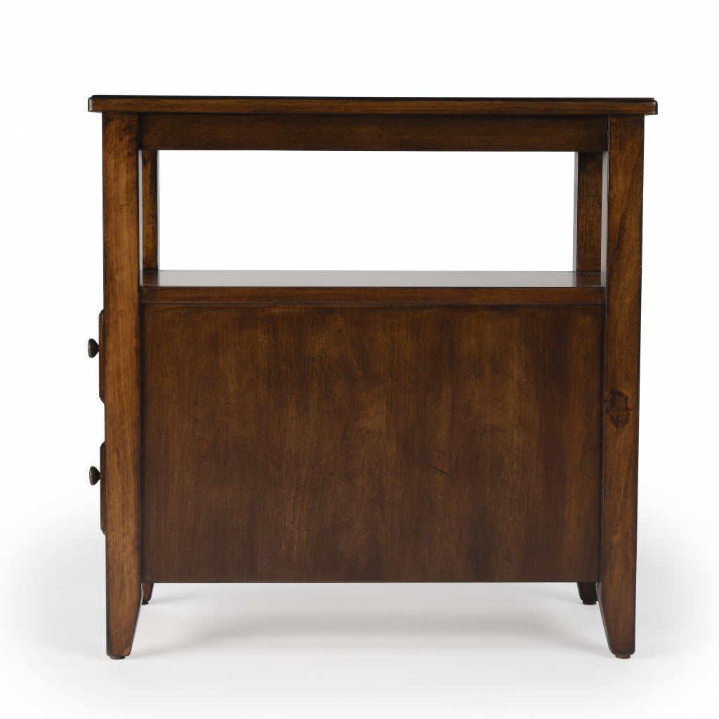 24" Cherry Brown Narrow End Table With Two Drawers And Shelf Image 9