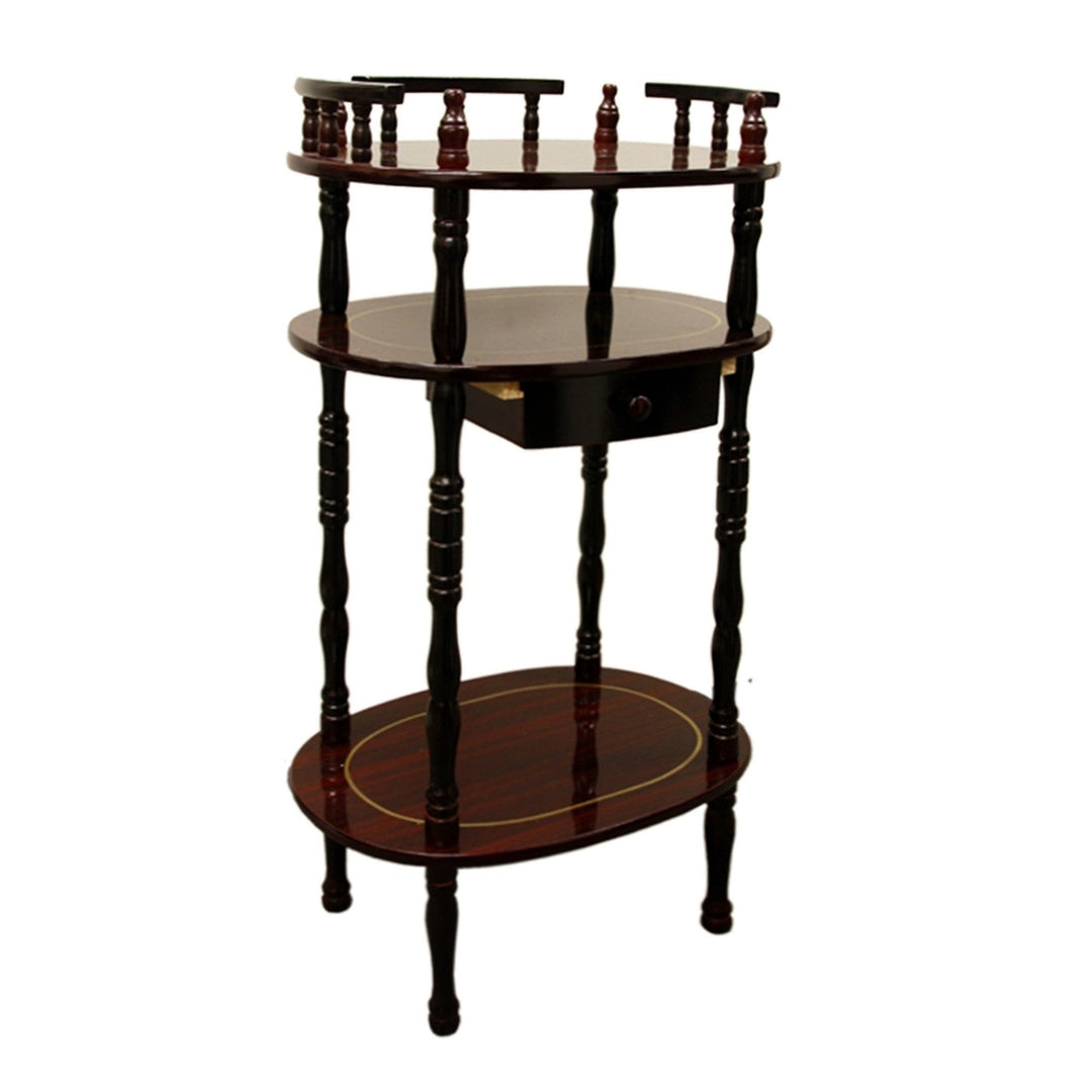 28" Brown Oval End Table With Drawer And Two Shelves Image 1