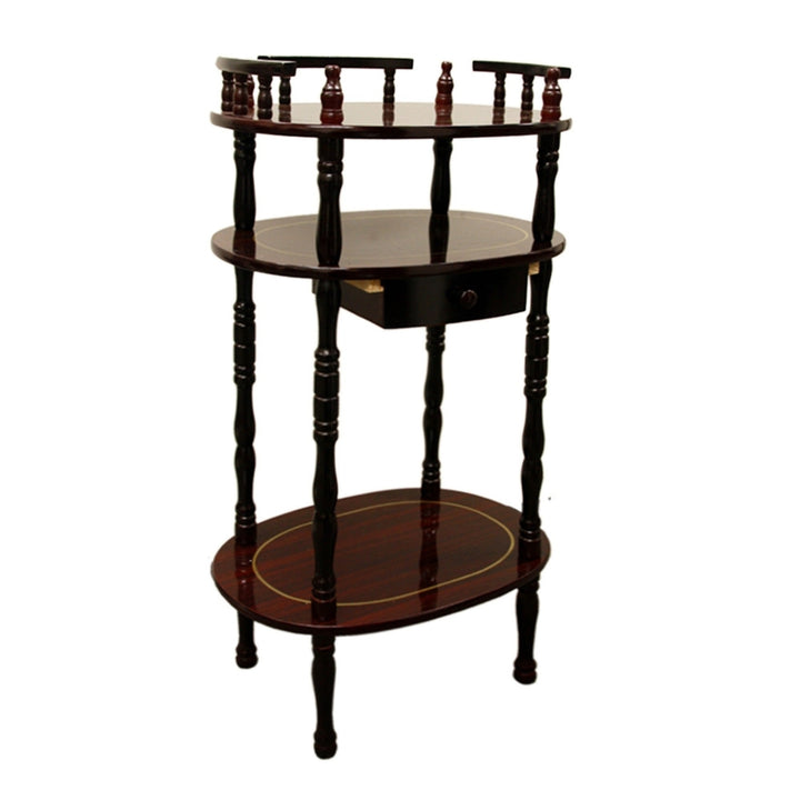 28" Brown Oval End Table With Drawer And Two Shelves Image 1