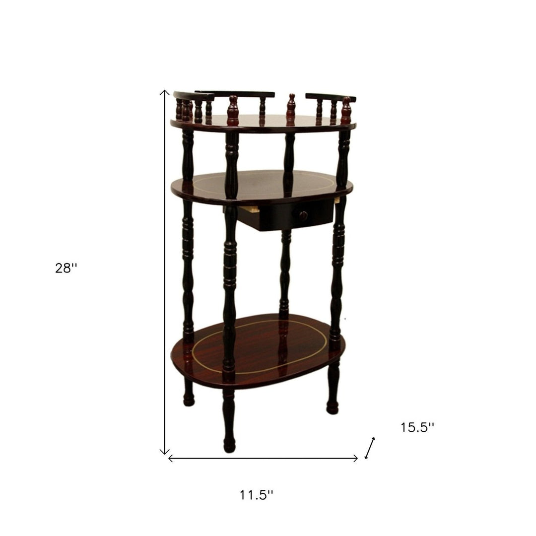 28" Brown Oval End Table With Drawer And Two Shelves Image 5