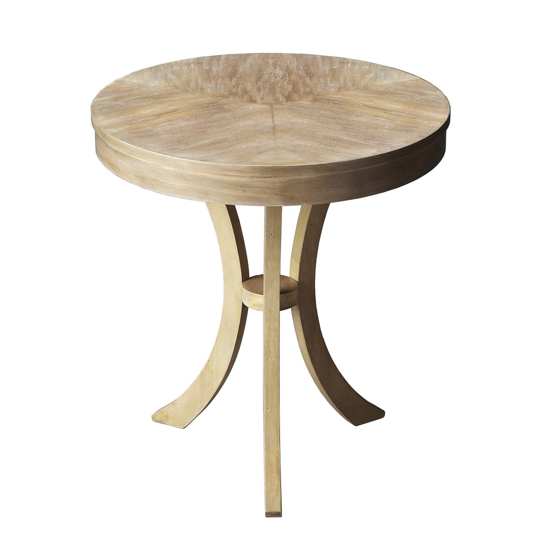 26" Beige Distressed Round Three Leg End Table Image 1