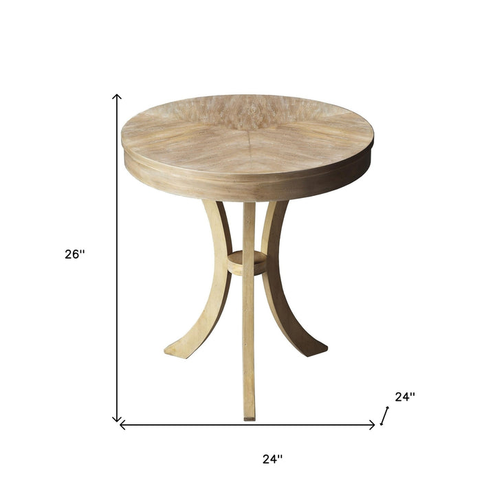 26" Beige Distressed Round Three Leg End Table Image 4