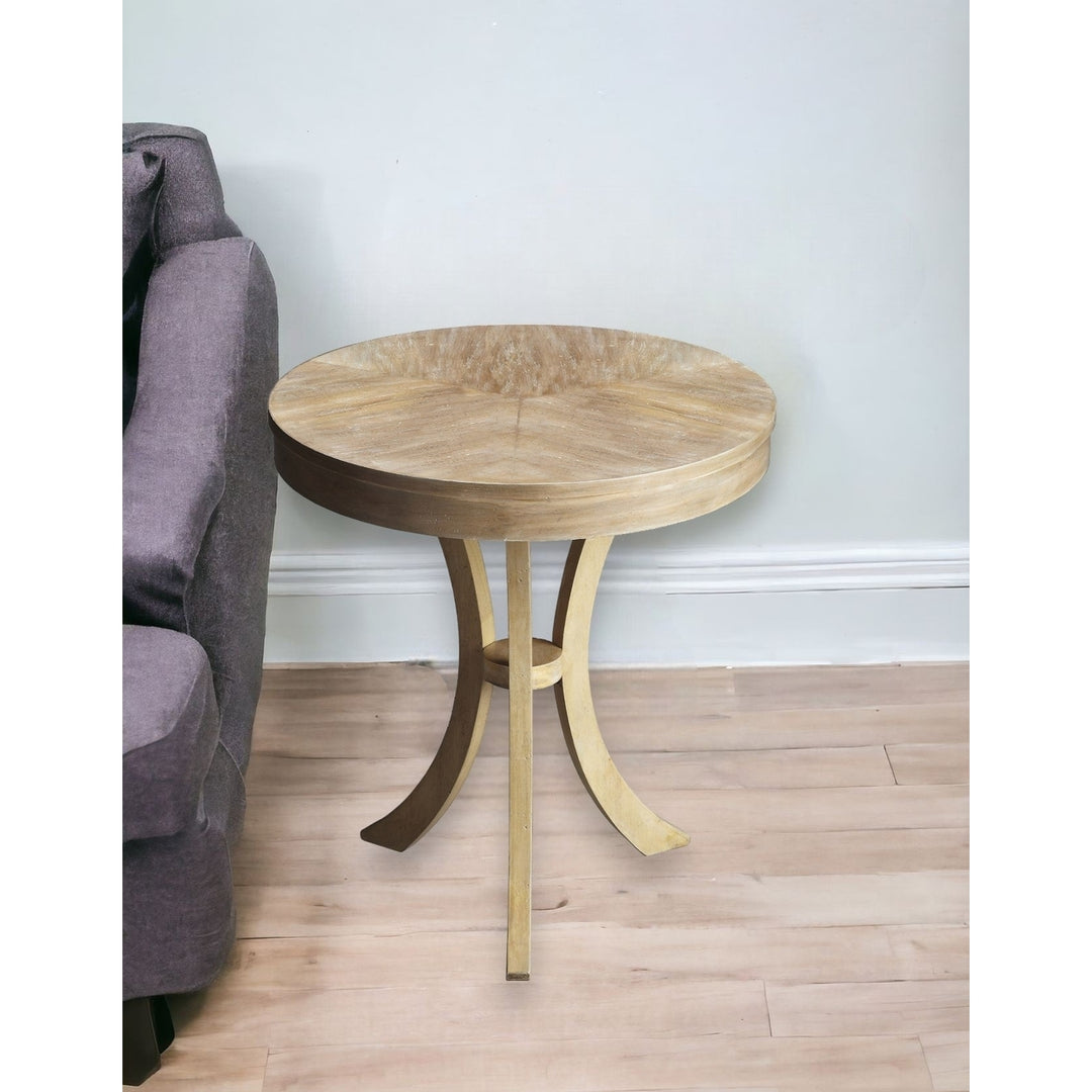 26" Beige Distressed Round Three Leg End Table Image 5