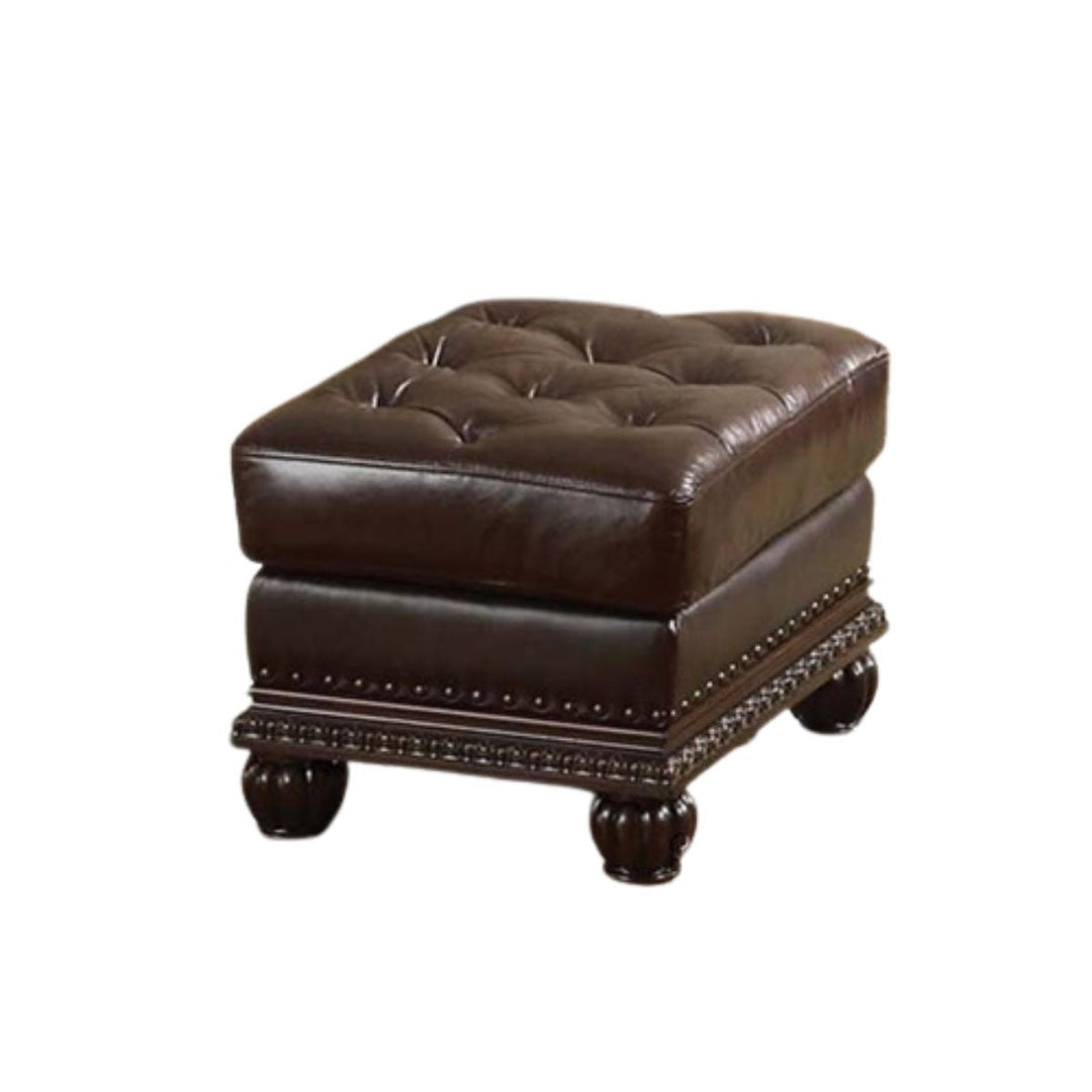 26" Brown Faux Leather Tufted Ottoman Image 1