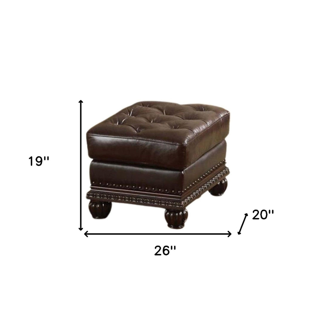 26" Brown Faux Leather Tufted Ottoman Image 2