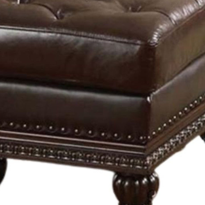 26" Brown Faux Leather Tufted Ottoman Image 3