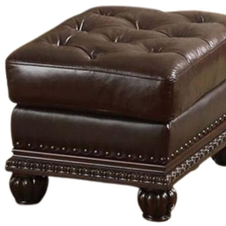 26" Brown Faux Leather Tufted Ottoman Image 4