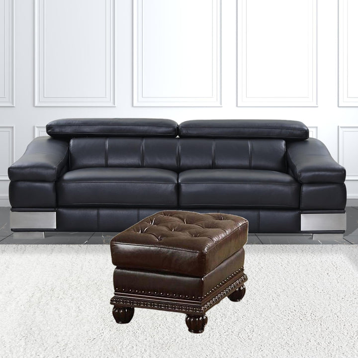 26" Brown Faux Leather Tufted Ottoman Image 5