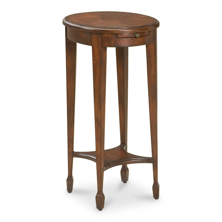 26" Dark Brown And Cherry Manufactured Wood Oval End Table With Shelf Image 1