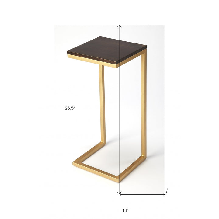 26" Gold Solid Wood Rectangular End Table Image 5