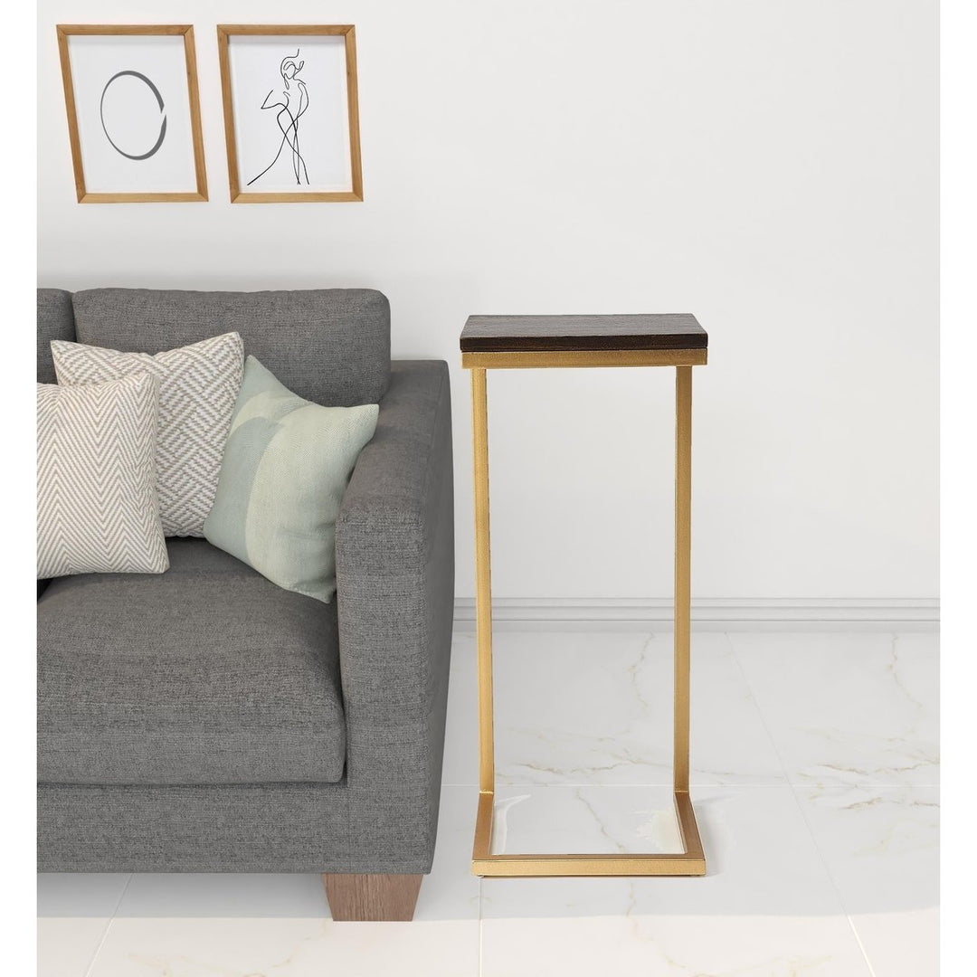 26" Gold Solid Wood Rectangular End Table Image 6