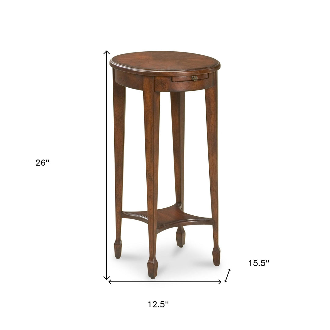 26" Dark Brown And Cherry Manufactured Wood Oval End Table With Shelf Image 7