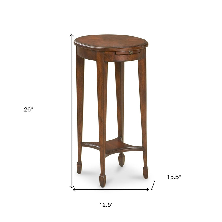 26" Dark Brown And Cherry Manufactured Wood Oval End Table With Shelf Image 7