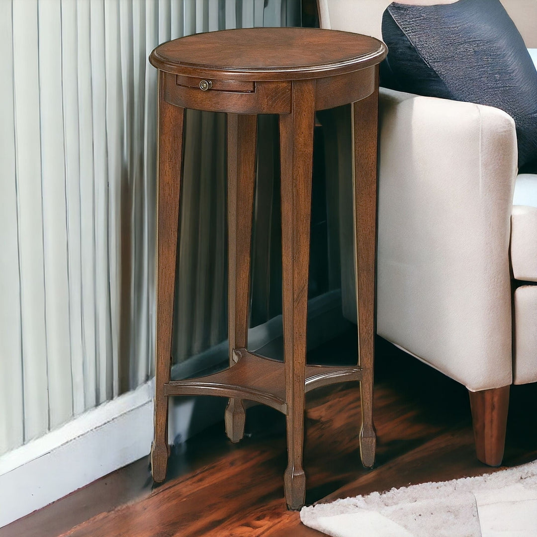 26" Dark Brown And Cherry Manufactured Wood Oval End Table With Shelf Image 8