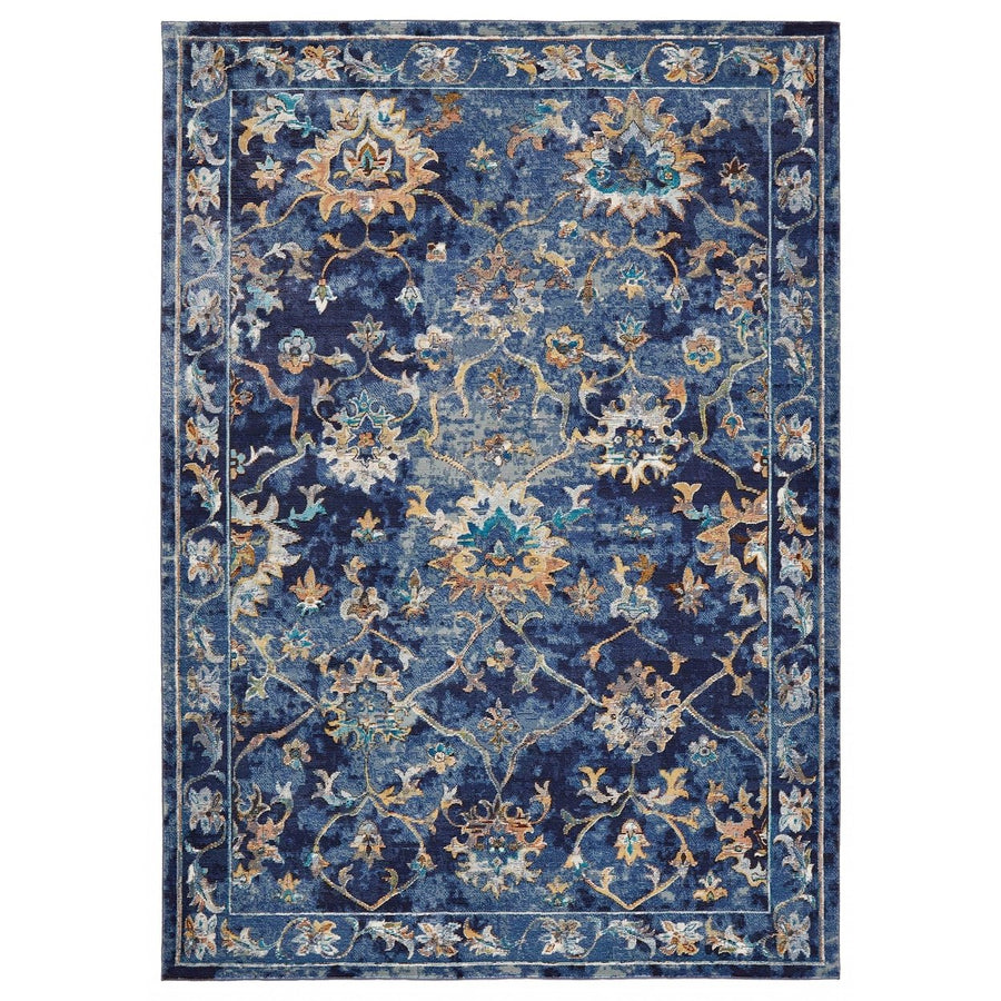 5 x 8 Blue Aqua and Gold Floral Area Rug Image 1