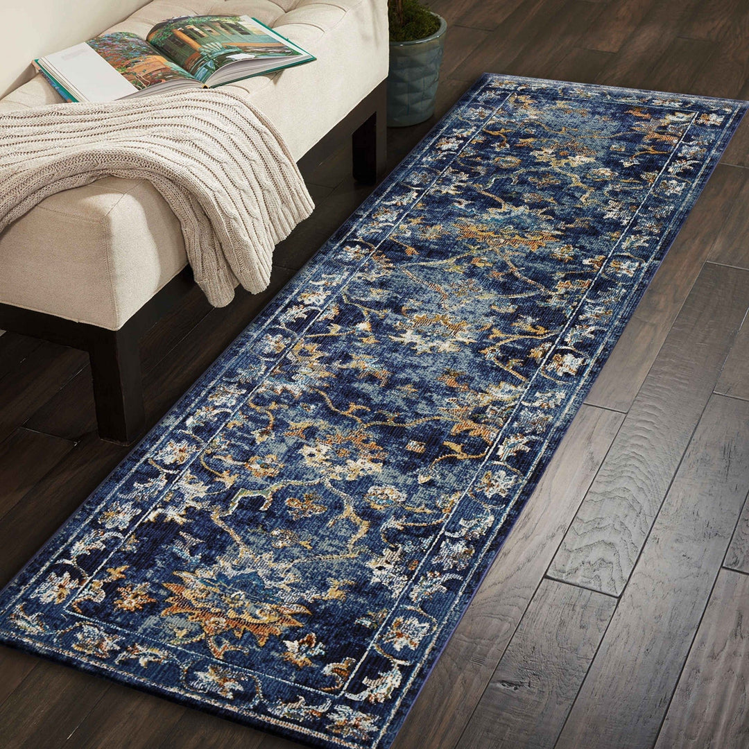 5 x 8 Blue Aqua and Gold Floral Area Rug Image 3