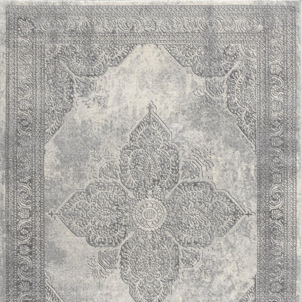 2 X 10 Gray Distressed Medallion Runner Rug Image 6