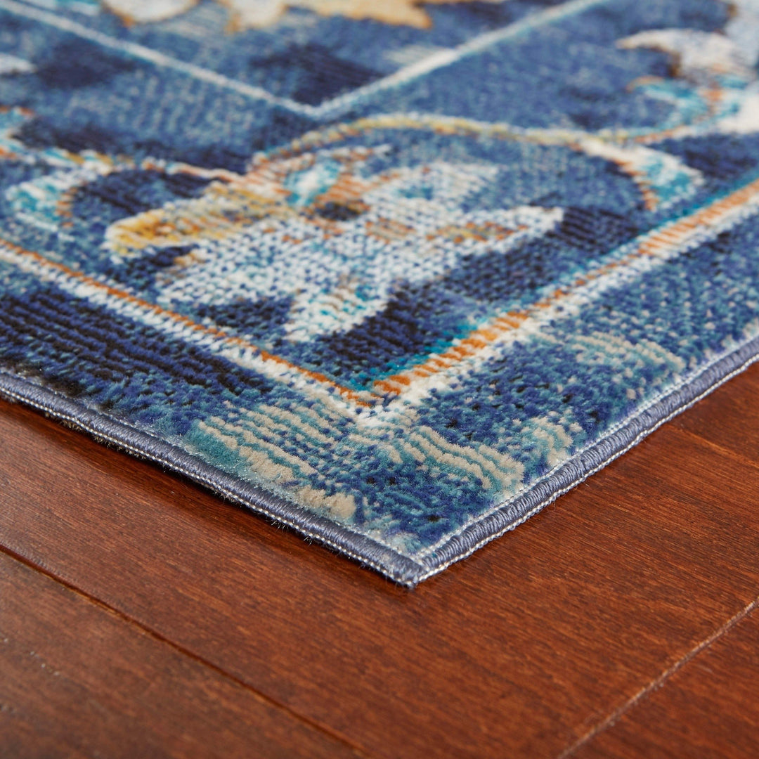 5 x 8 Blue Aqua and Gold Floral Area Rug Image 8