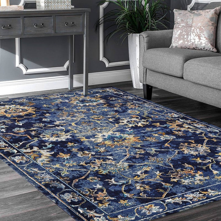 5 x 8 Blue Aqua and Gold Floral Area Rug Image 12