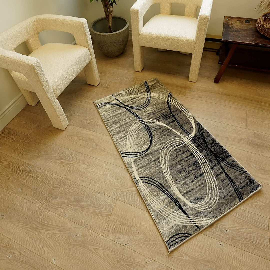 3 X 20 Grey Abstract Power Loom Stain Resistant Area Rug Image 3