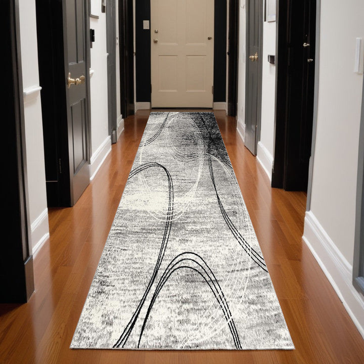 3 X 20 Grey Abstract Power Loom Stain Resistant Area Rug Image 9