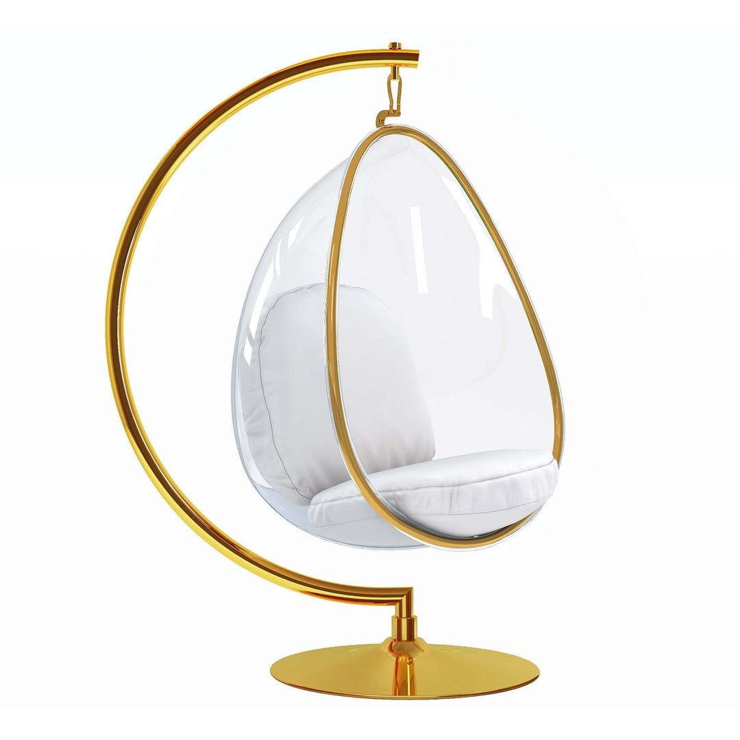 28" White And Gold Acrylic and Faux Leather Balloon Chair Image 1