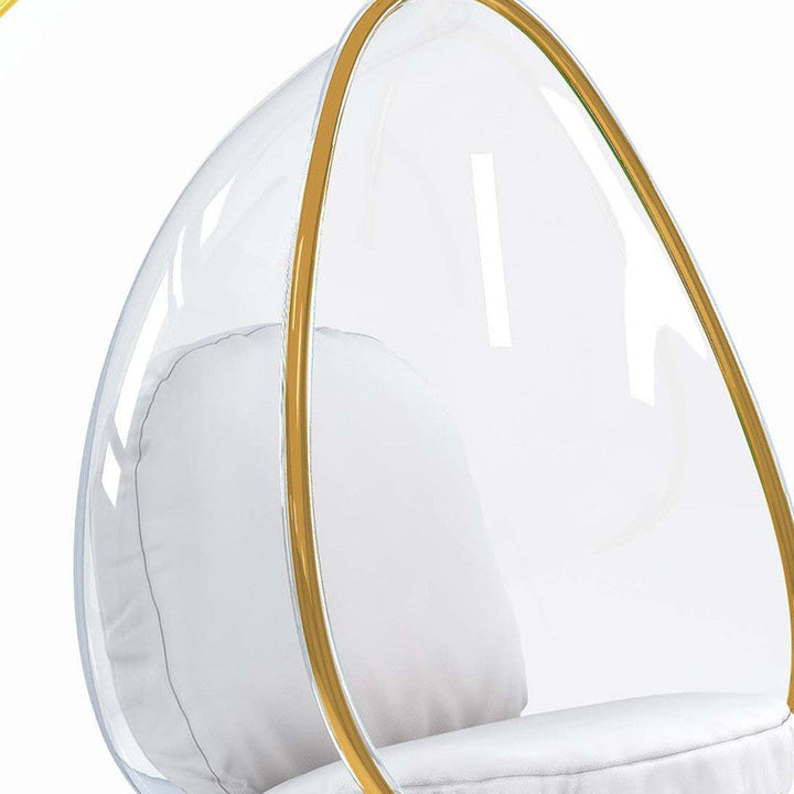 28" White And Gold Acrylic and Faux Leather Balloon Chair Image 4