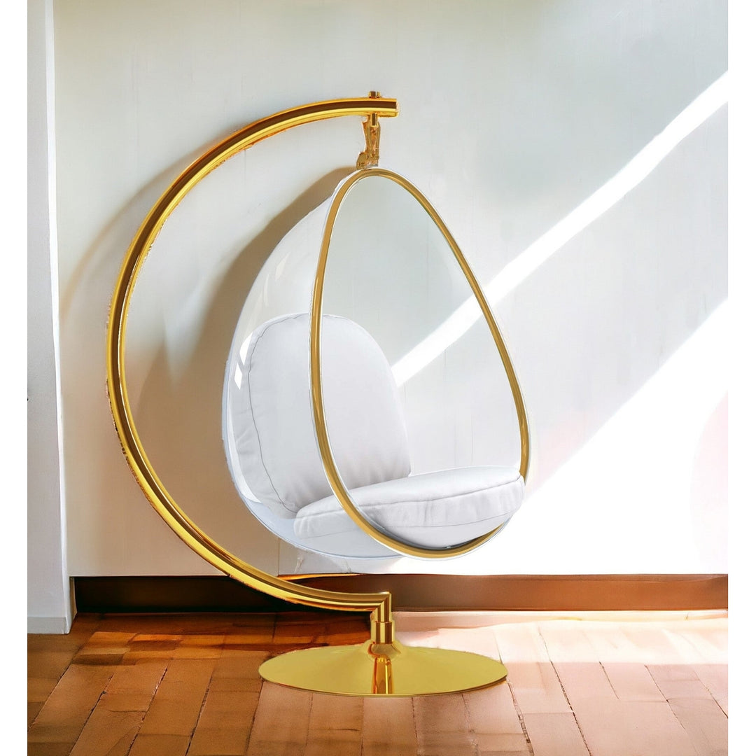 28" White And Gold Acrylic and Faux Leather Balloon Chair Image 5