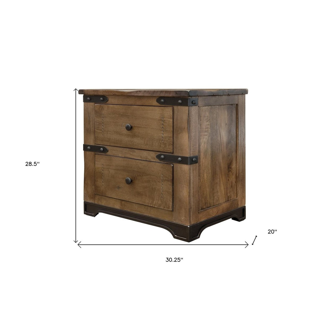 29" Wood Brown Two Drawer Nightstand Image 4