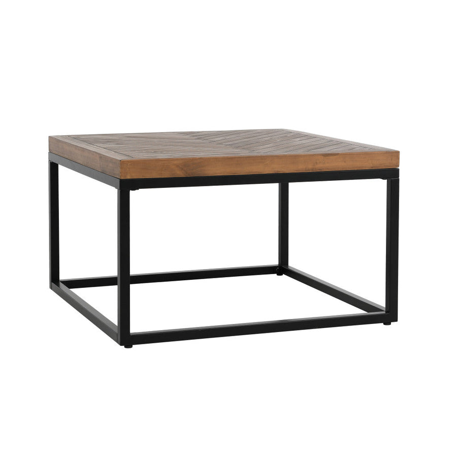 30" Brown And Black Solid Wood And Iron Square Distressed Coffee Table Image 1