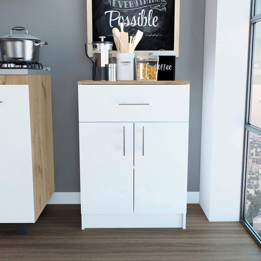 34" Light Oak and White Pantry Cabinet Image 1