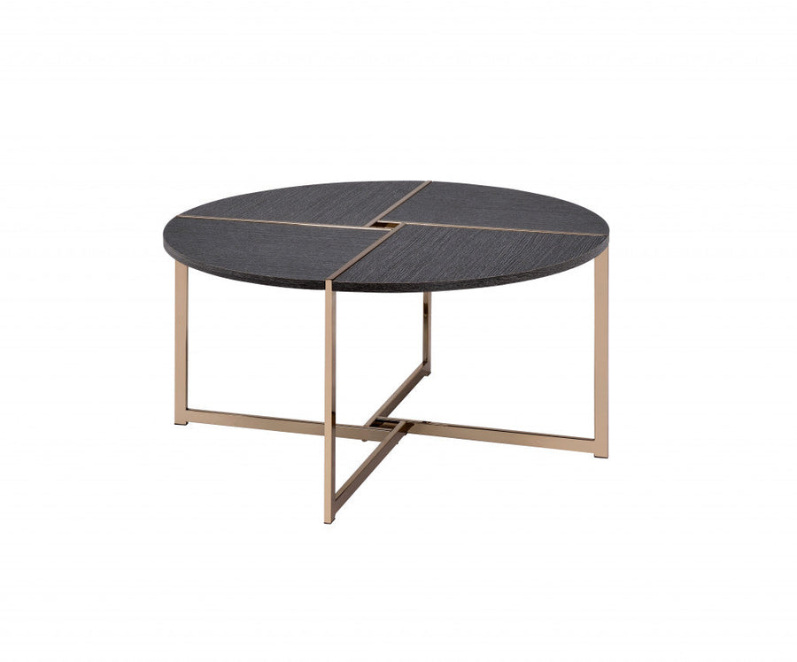 35" Champagne And Black Round Coffee Table Image 1