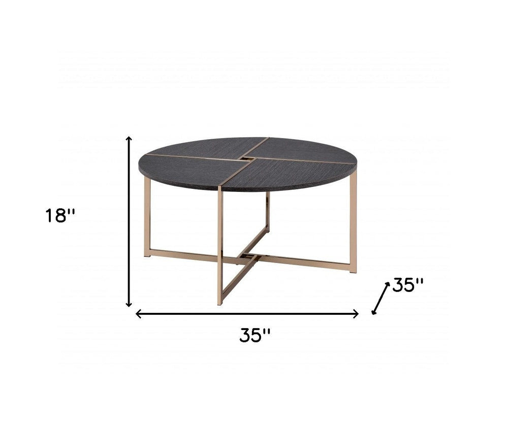 35" Champagne And Black Round Coffee Table Image 2