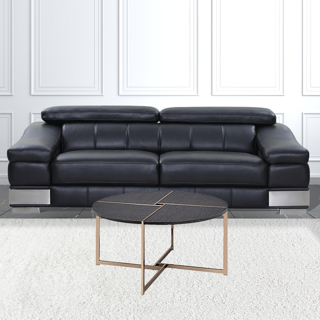 35" Champagne And Black Round Coffee Table Image 5