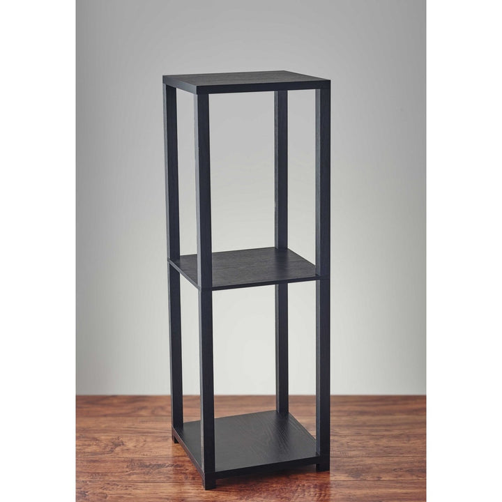 35" Black Solid Wood Square End Table With Two Shelves Image 1