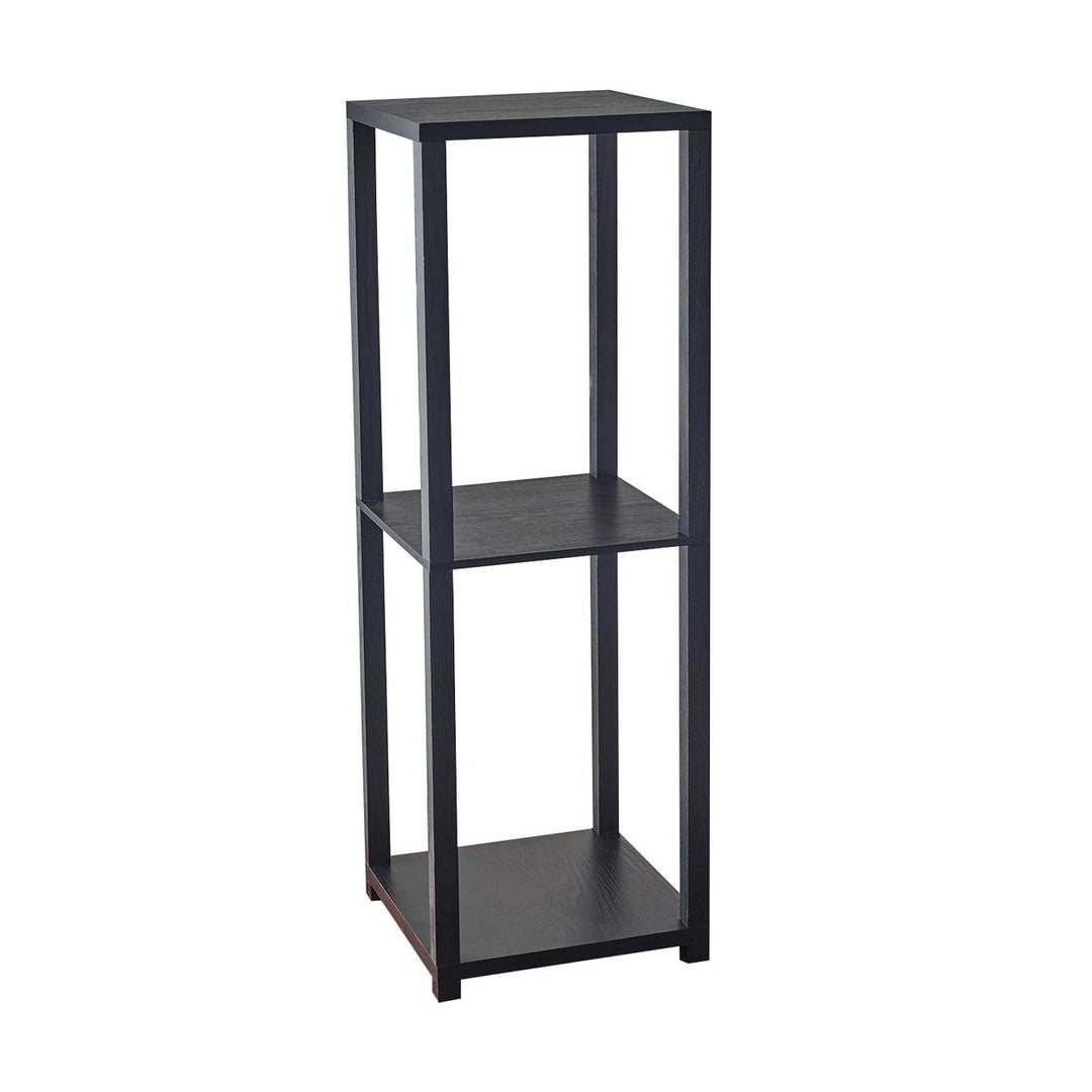 35" Black Solid Wood Square End Table With Two Shelves Image 3