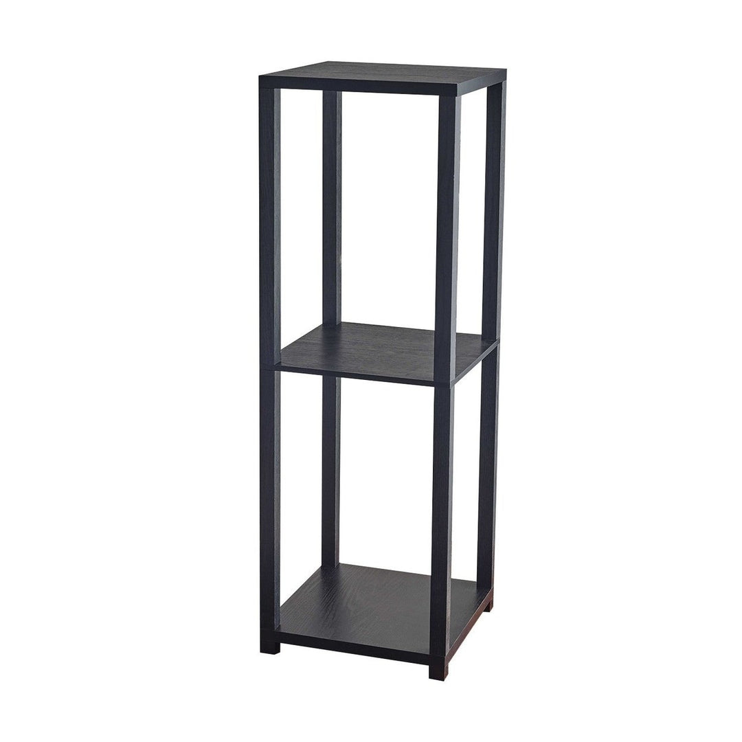 35" Black Solid Wood Square End Table With Two Shelves Image 4